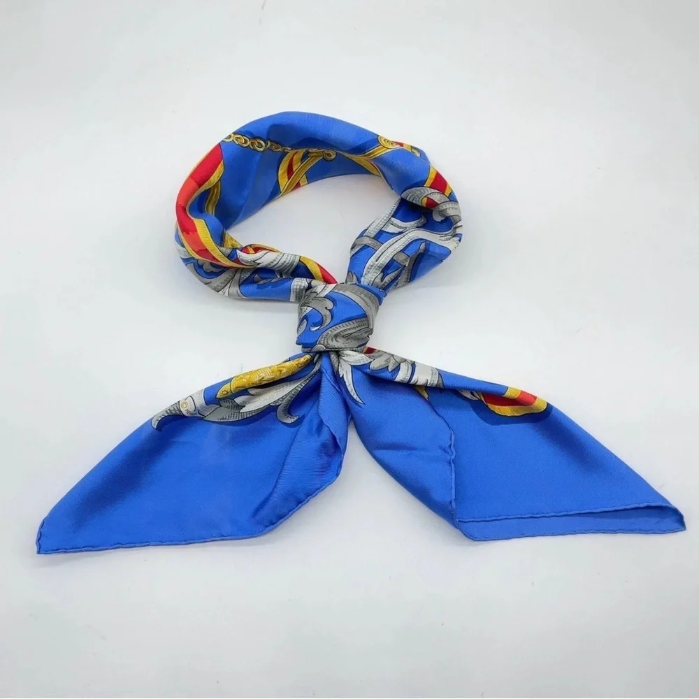HERMES Vintage Rare Collectible Carre 90 Equestrian 100% Silk Scarf Blue